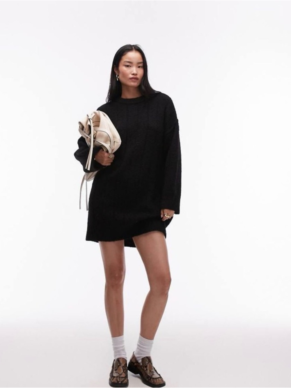Topshop Black Knit Sweater Dress - Elegant Oversized Shift